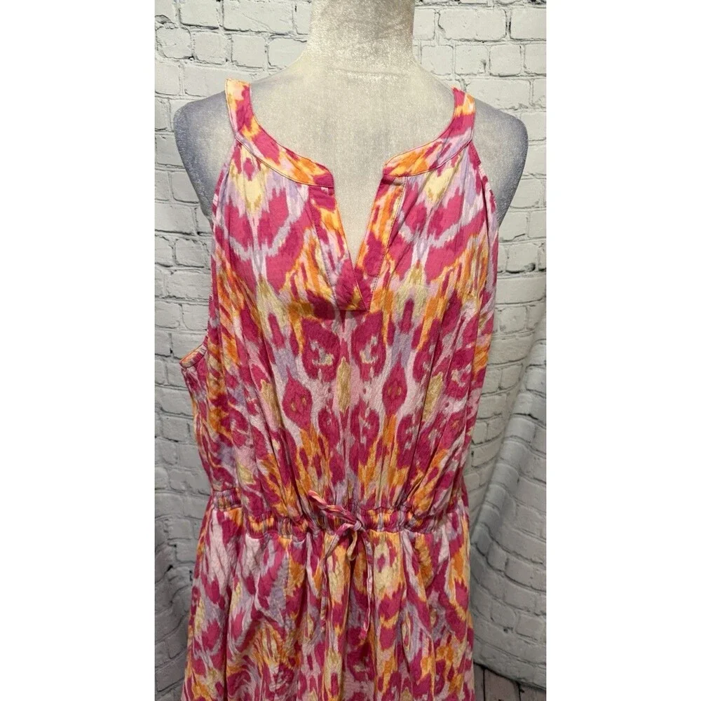 Lane Bryant Pink Orange Ikat Sleeveless Maxi Dress Plus Size 24 - Picture 2 of 9